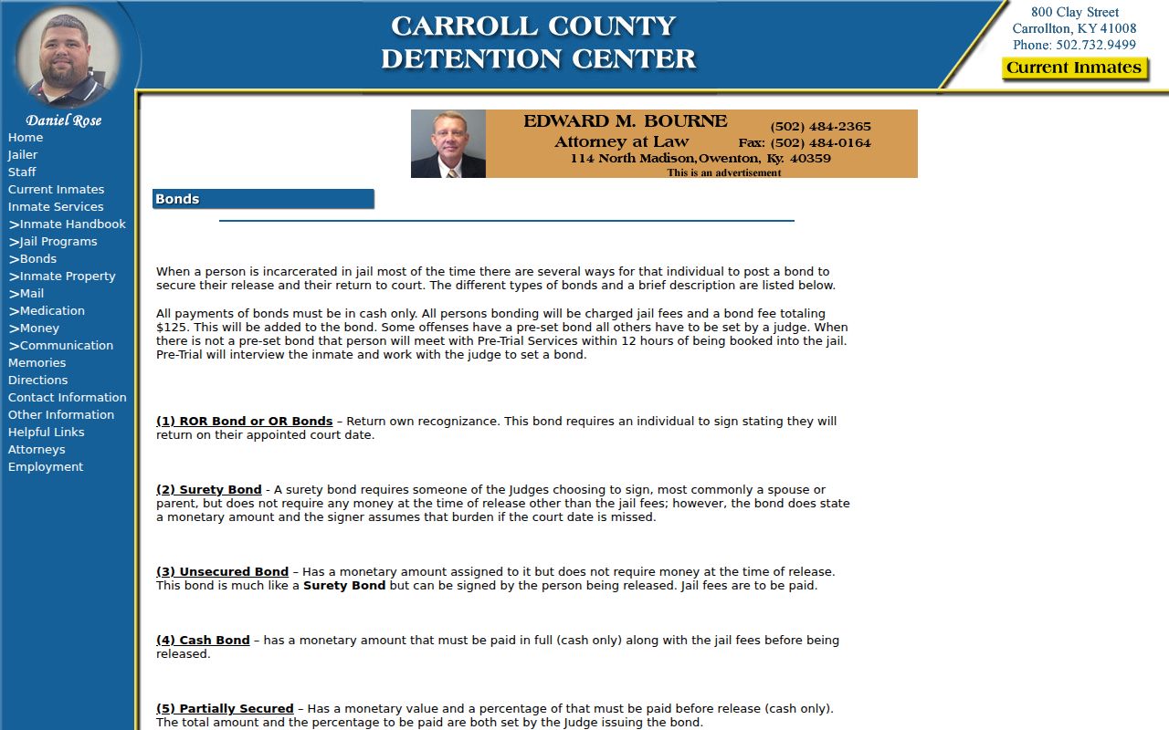 Carroll County arrest booking and detention center bond guidance