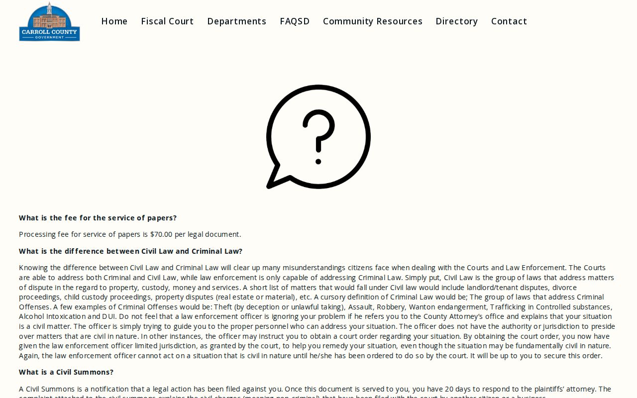 Carroll County arrest lookup guidance in the sheriff records FAQ