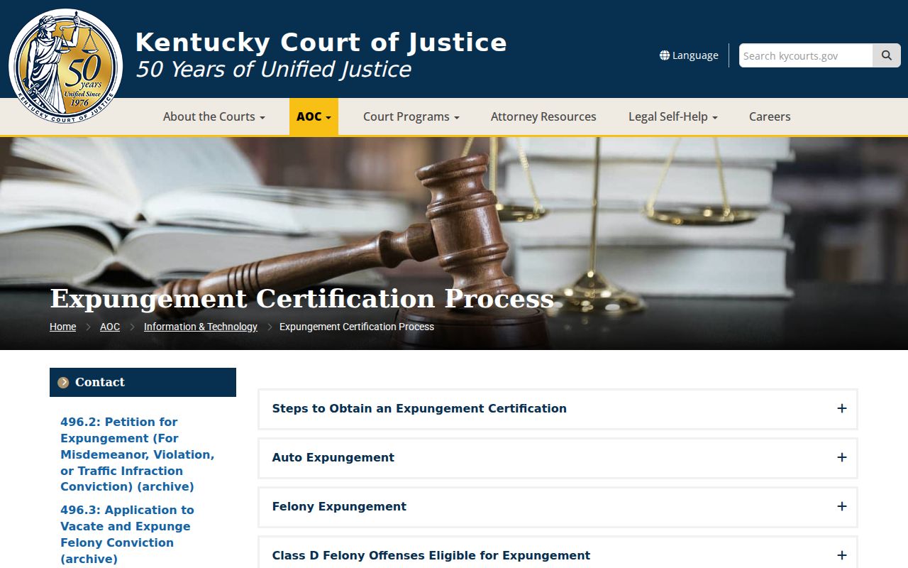 Kentucky Court of Justice expungement process for qualifying Carroll County criminal records