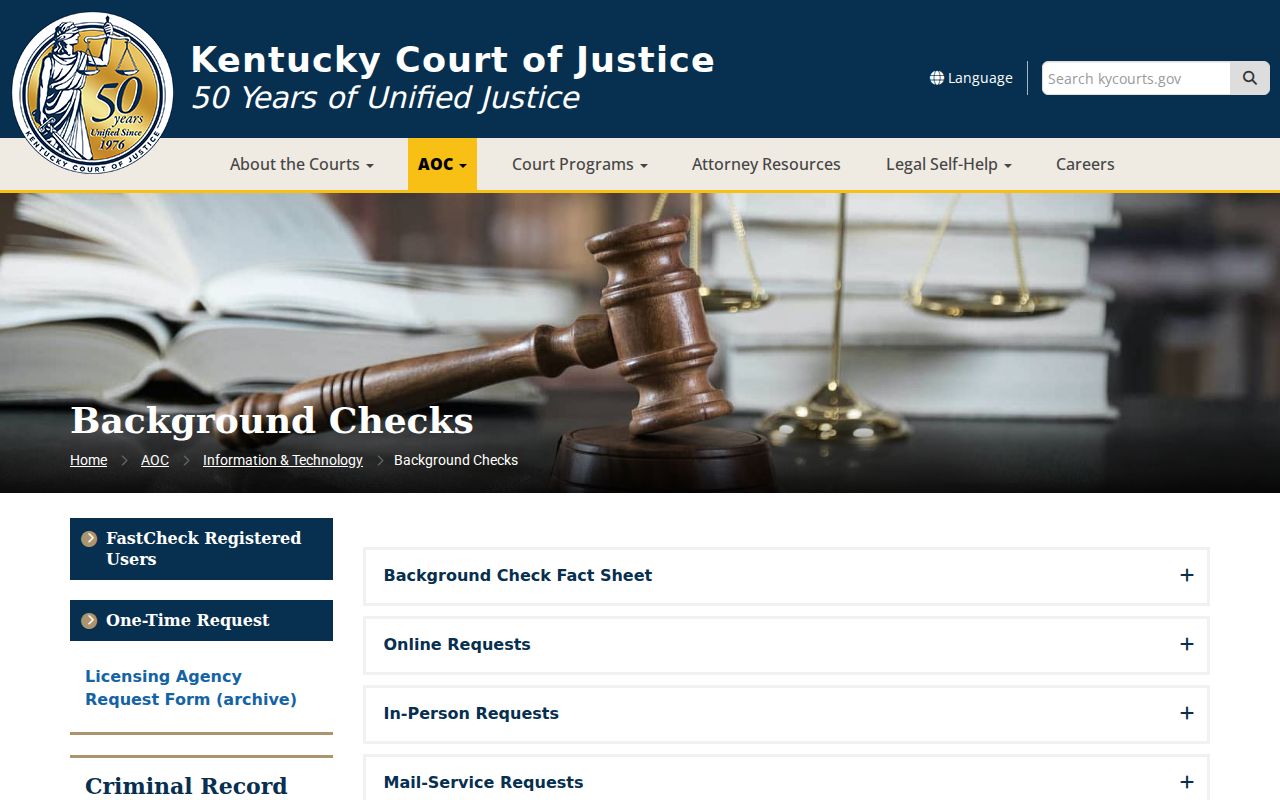 Kentucky AOC FastCheck and One-Time court report options for Carroll County criminal records