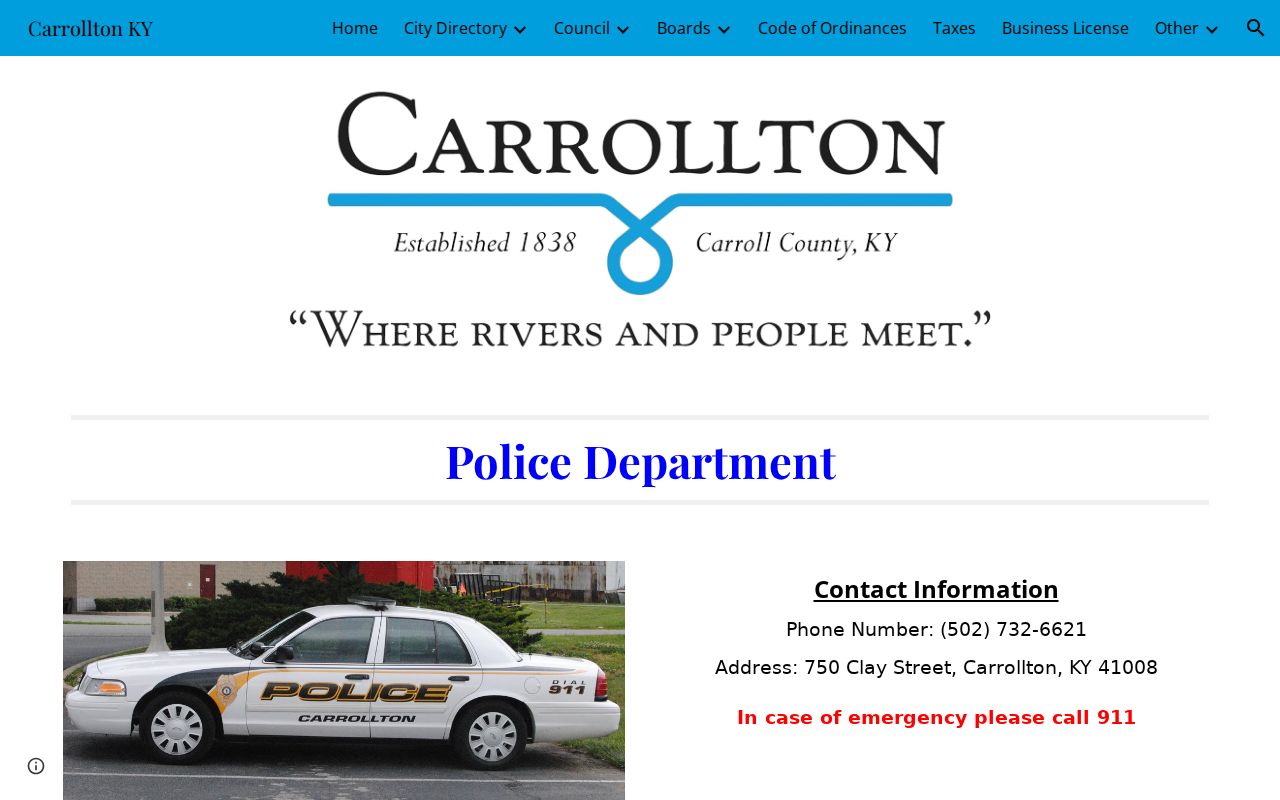 Carrollton Police Department contact page for city criminal and incident records