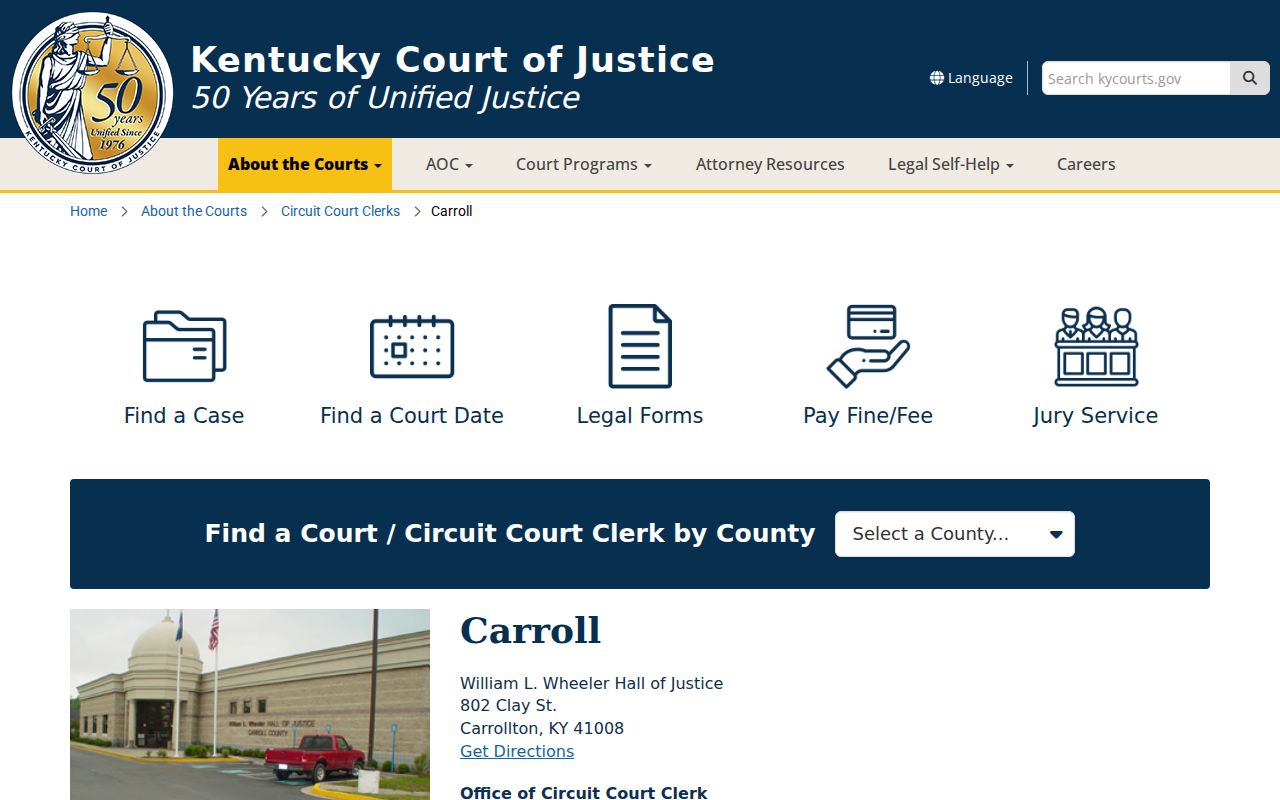 Official Carroll County Court page for William L. Wheeler Hall of Justice