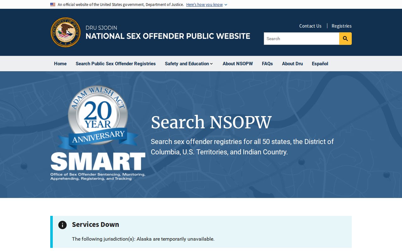 National Sex Offender Public Website search for cross-state registry checks